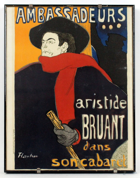 Da Henri de Toulouse-Lautrec (1864-1901), Ambassadeurs, Aristide Bruant, riproduzione a stampa anni '70/'80, cm 29,5x21,5