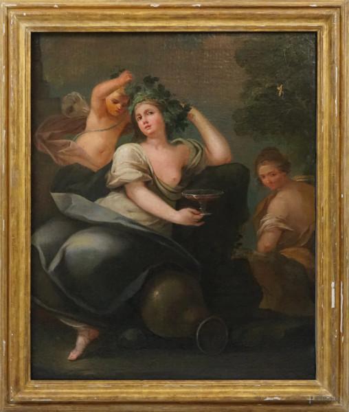 Scuola bolognese del XVIII secolo, Allegoria dell'Autunno, olio su tela, cm 92x64, entro cornice, (difetti).