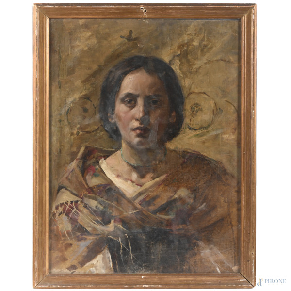 Ritratto di ragazza e ritratto virile,  XX secolo, olio su tela (recto e verso), cm 57,5x43, siglati in alto a sinistra, entro cornice