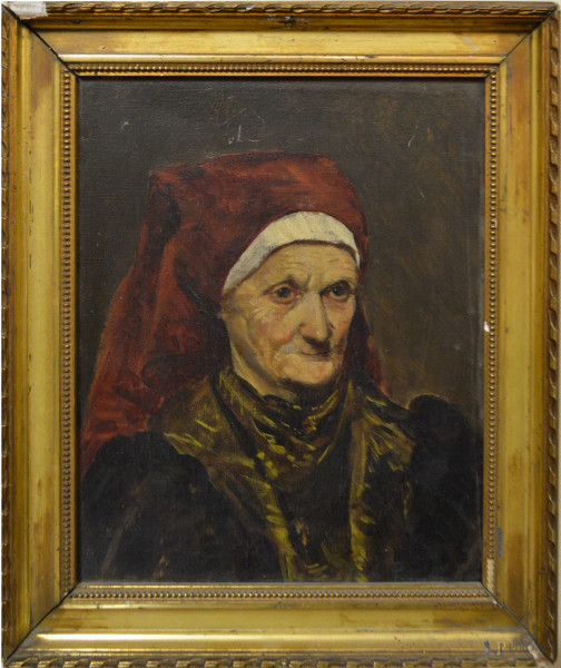 Ritratto di donna, olio su tela 23x28 cm, entro cornice.