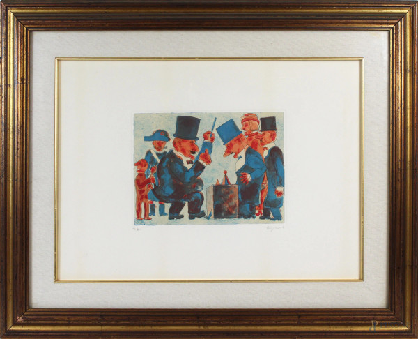 Borghese Franz - Figure, prova d&#39;autore a colori, cm 35x50, entro cornice
