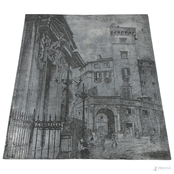 Palazzo della Scimmia, lastra calcografica, cm 56,5x46, firmata in basso a destra, (segni di usura).  [..]