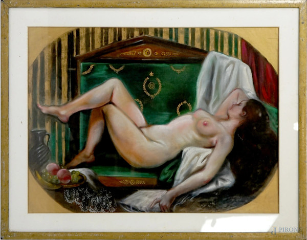Nudo di donna, tecnica mista su cartoncino, cm 61x85,5, XX secolo, entro cornice