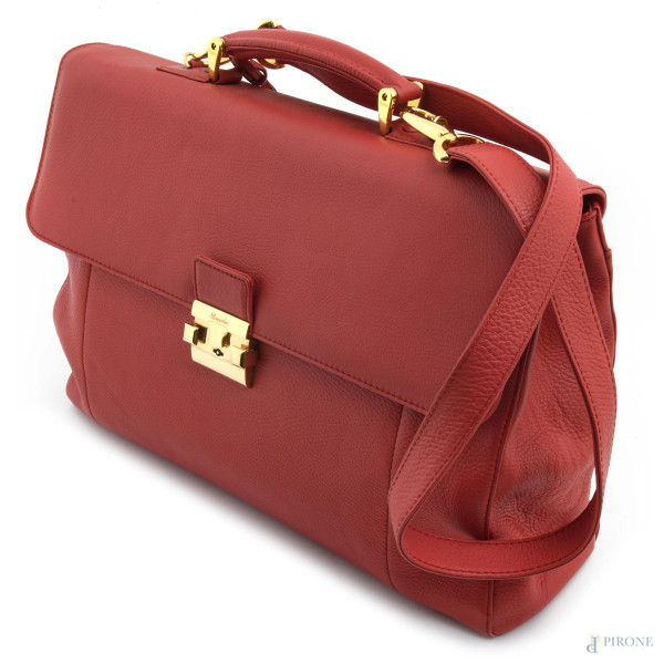 Borsa da lavoro in pelle rossa Pineider, cm 29x43x15, (segni di usura)