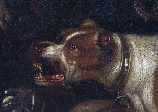 Pittore del XVII secolo, Caccia al cinghiale, olio su tela, cm 89x118