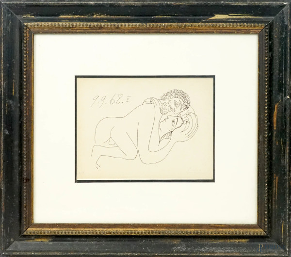 Pablo Picasso - Amanti, incisione, cm 19x26,5 circa, esemplare E.A., entro cornice.