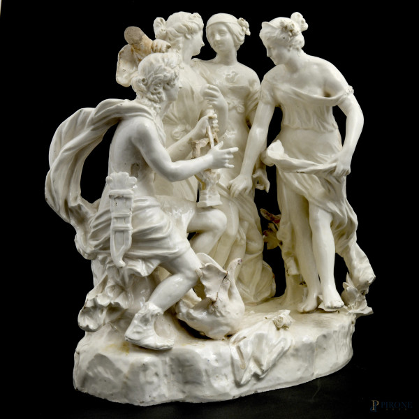 Gruppo in maiolica raffigurante l'Allegoria della Musica, Manifattura di Bassano, XIX secolo, cm ...