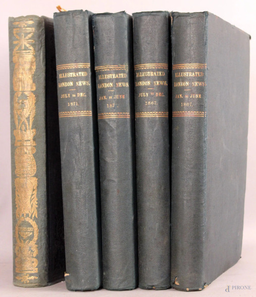 Lotto composto da cinque volumi di : The illustrated London news, XIX secolo.