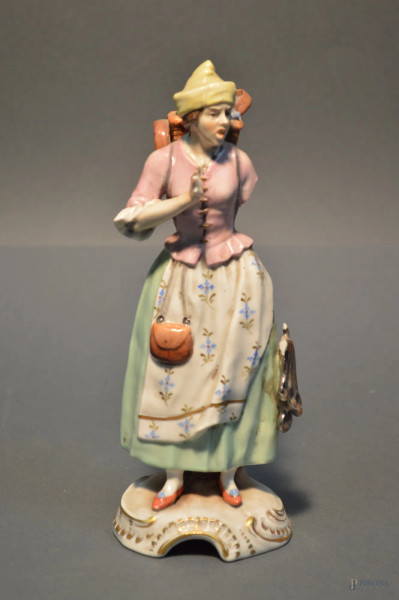 Popolana, scultura in porcellana policroma, marcata, h.20 cm, (mancanze).