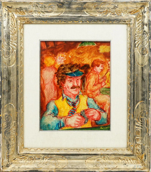 Mimmo Andriuoli - Figure, olio su tela, cm 30x24,5, entro cornice.