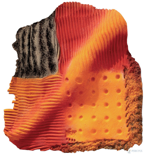 Alessandro Rocchi (1951), Mutazioni n. 64a, 2015, terracotta patinata, cm 50x50.