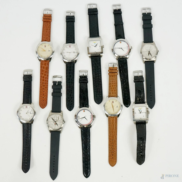 Lotto di dieci orologi da polso da uomo, marchi diversi, lunghezza cm 24,5, (difetti, meccanismi da revisionare).