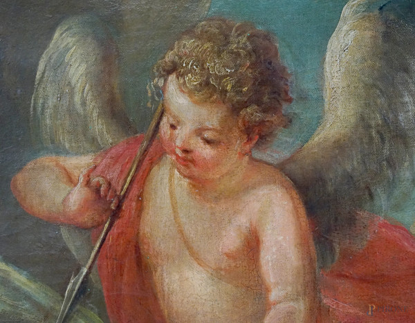Venere e Cupido, olio su tela in assetto circolare, XVIII secolo, diametro cm 63, entro cornice