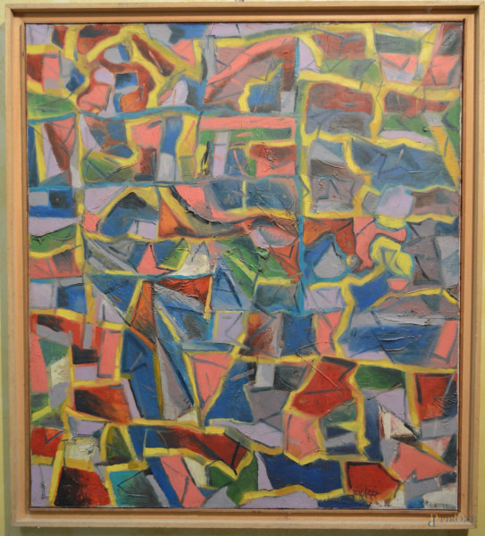 Astratto, olio su tela 79x88 cm, entro cornice, anni 60