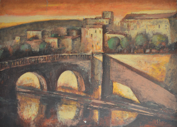 Scorcio di Roma, olio su tela 90x120 cm.