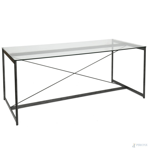 Asnago e Vender x Pallucco, tavolo in metallo verniciato e vetro, cm 75x181x80,5, (segni di usura, graffi, lievi sbeccature, difetti)