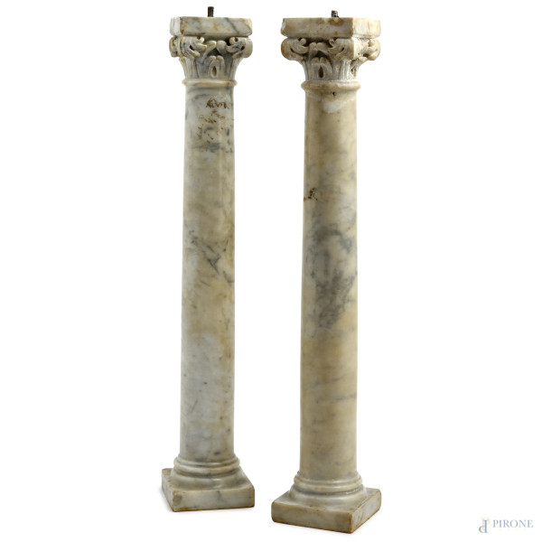 Coppia di paesaggi con figure e armenti, XIX secolo, olio su tela, cm 45,5x62, (craquelure, sollevamenti  [..]