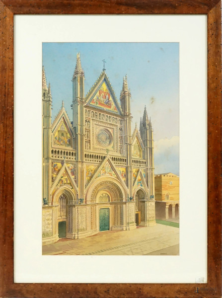 B. Werenehko - Duomo di Orvieto, acquarello su carta, 54x34,5, circa, entro cornice, (macchie sulla carta).