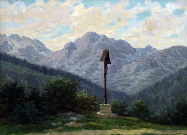 Scorcio delle Alpi lombardi, olio su cartone, 30X39 cm, entro cornice firmato