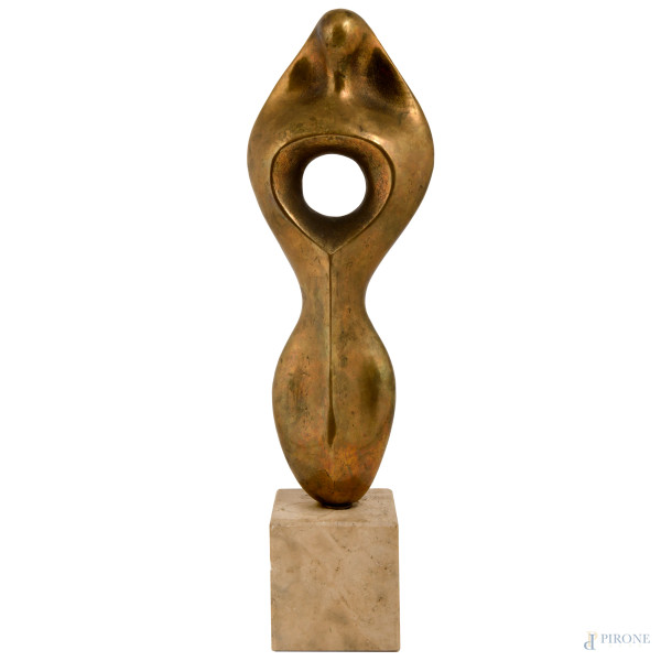 Senza titolo, bronzo dorato su base in marmo, XX secolo, altezza cm 34,5, (difetti)