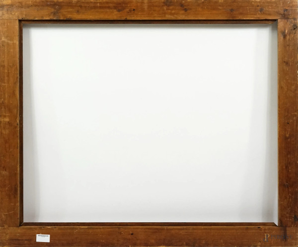 Cornice modanata in legno, XX secolo, ingombro cm 129x106, battuta cm 110,5x88,5, (difetti e manc...