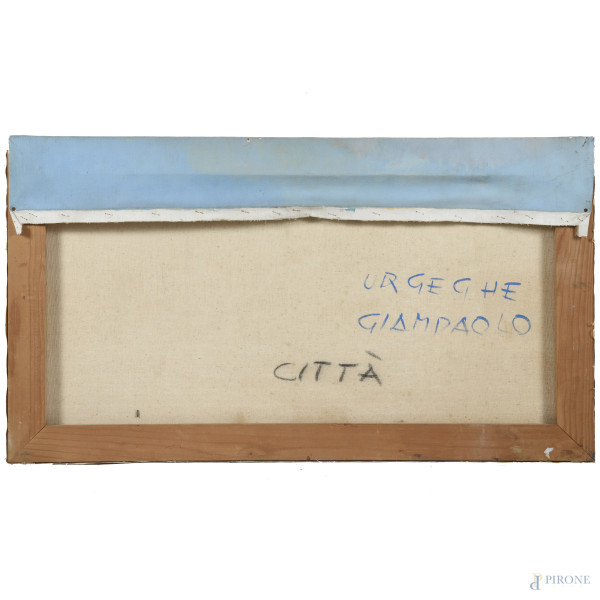 Giampaolo Urgeghe (XX secolo), Città, olio su tela, cm 46x85,5, firmato in basso a destra