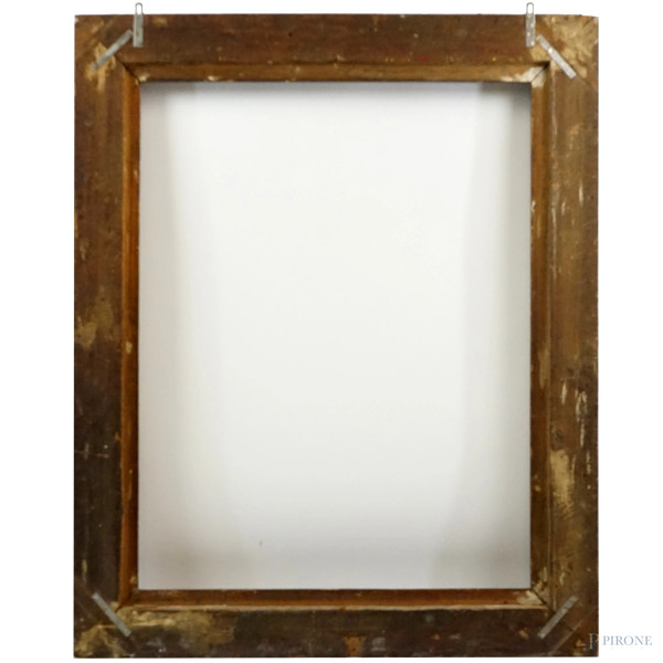 Cornice in legno dorato, XIX secolo, ingombro cm 144,5x118,5, battente cm 122x96