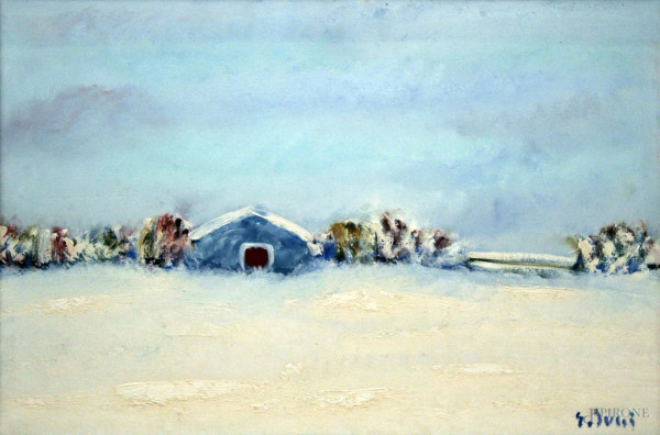 Giuseppe Succi - Paesaggio innevato, olio su tela, 50x70 cm, entro cornice