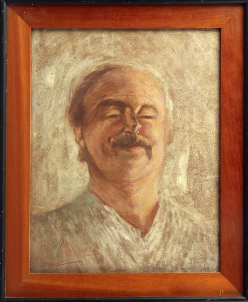 Ritratto d&#39;uomo, pastello su cartone, cm. 40x30,5, firmato A. Mancini, entro cornice.