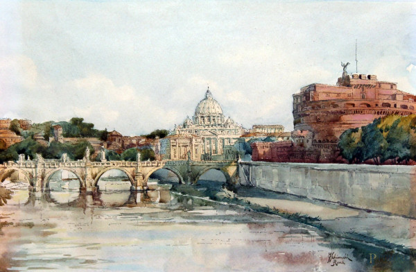 Scorcio del Tevere su sfondo San Pietro e Castel Sant'angelo