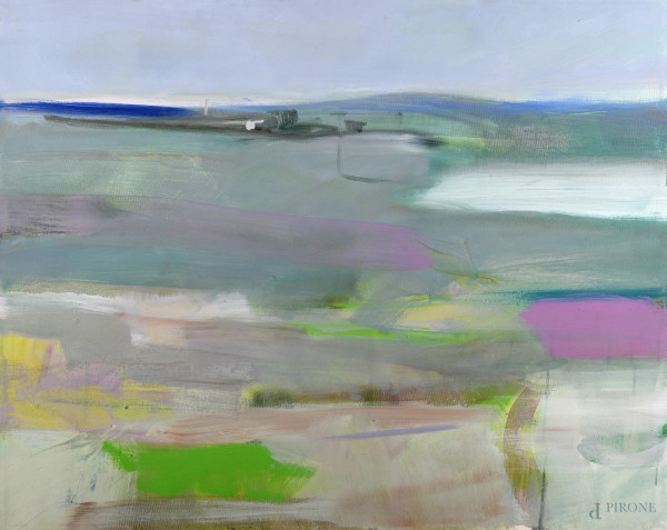 Klaus Karl Mehrkens, (1955-) Paesaggio, acrilico su tela, cm 80x100, firmato e datato 