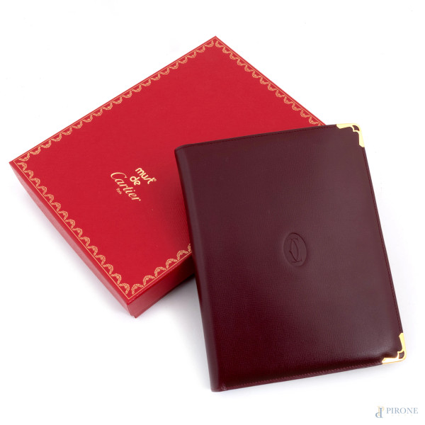 Porta blocco e rubrica in pelle bordeaux Must de Cartier, cm 22x17