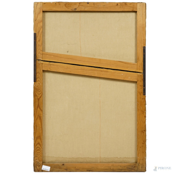 Operai, olio su tela, firmato e datato in alto a destra, cm 121.8x81.5