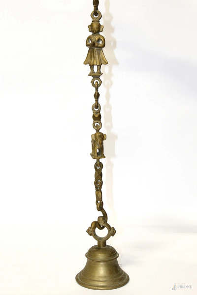 Campana in bronzo con catena, h 17 cm.