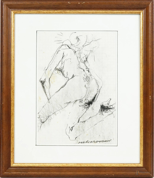 Marino Haupt - Nudo di donna, china su carta, cm 29x20, entro cornice, (difetti).
