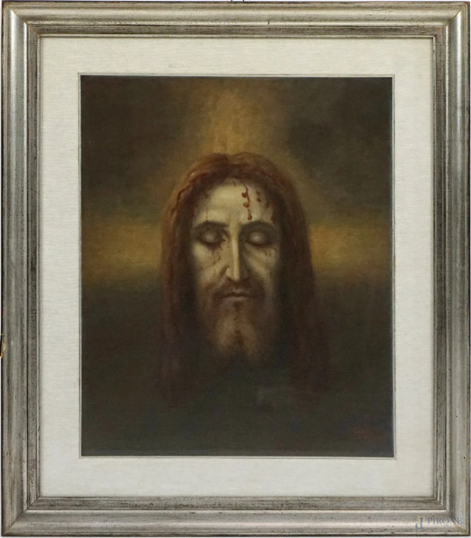 Volto di Cristo, olio su tela, cm 57x46, firmato, entro cornice.