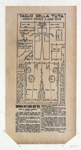 Taglio della tuta 1919, manifesto, cm 35x18, entro cornice, firmato Thajaht.