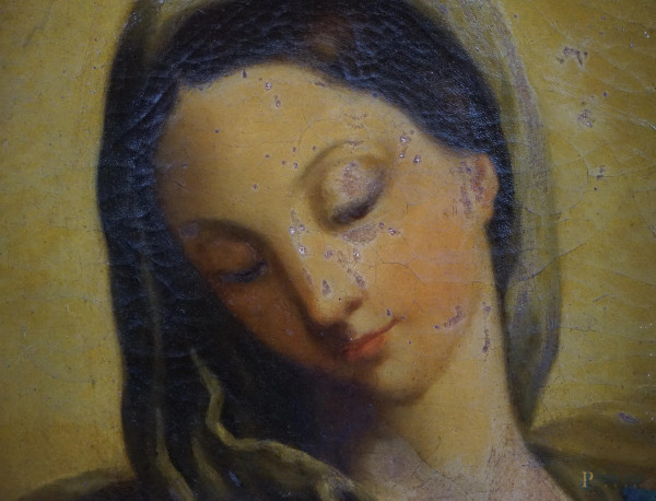 Vergine in preghiera, olio su tela, XIX secolo, cm 74.5x61.5, prima tela, entro cornice, (ritocch...