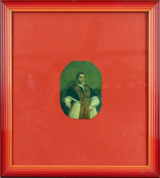 Ritratto di Papa Pio IX, olio su rame, cm. 12x8,5, XIX secolo, entro cornice.