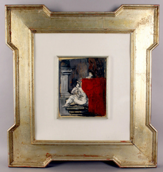 Mario Sironi - Riflessioni, tempera e olio su carta riportata su tela, cm. 23,5x19, (sul retro autentica di Mim&#236; Costa),entro cornice.