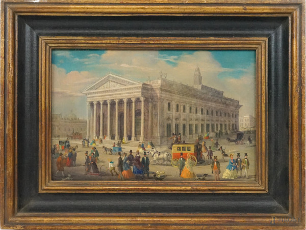 New Royal Exchange - Londra, olio su rame, cm 21x32, XIX secolo, entro cornice.