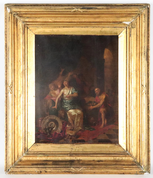 Scena biblica, XVIII secolo, olio su tela, cm 49x38, entro cornice, (segni di usura, abrasioni, difetti)