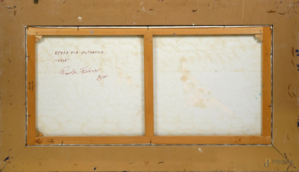 Paola Fabrizi, Vele, olio su tela, siglato in basso a destra, cm 60x120, entro cornice