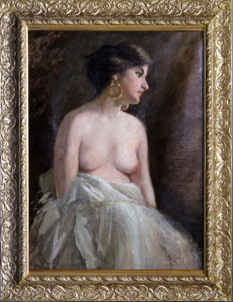 Vittorio Gussoni - Ritratto di donna, olio su tela, cm 54 x 73, entro cornice.