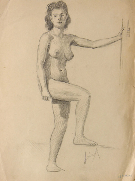Artista del Novecento, Nudo femminile, grafite su carta, cm 26x30, firmato e datato.