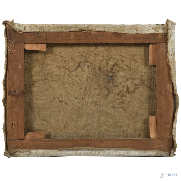 Paesaggio montano, XIX - XX secolo, olio su tela, cm 32,5x41,5, firmato in alto a destra, entro c...