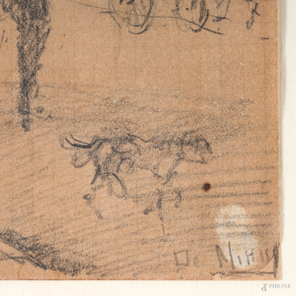 Attribuito a Giuseppe De Nittis (1846-1884), Boulevard a Parigi, disegno a tecnica mista su carta...