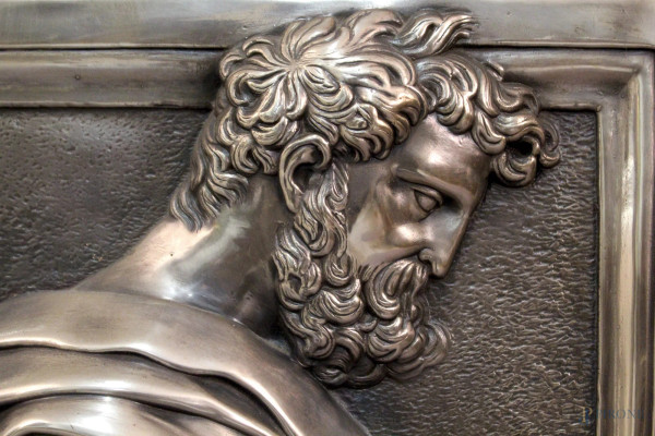 Da Baccio Bandinelli, Figura di profeta, lastra in argento sbalzato e cesellato, cm. 93x35,5, XX ...