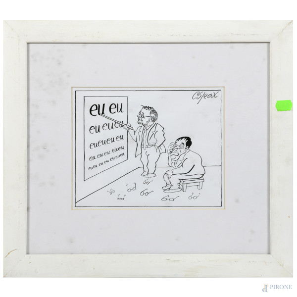 Lotto di tre vignette, XX secolo, inchiostro sun carta, misure massime cm 33x40,5 compreso passep...