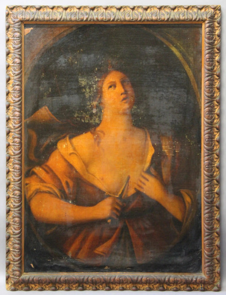 Pittore del XVIII secolo, Lucrezia romana, olio su tela, cm 120 x 84, entro cornice.